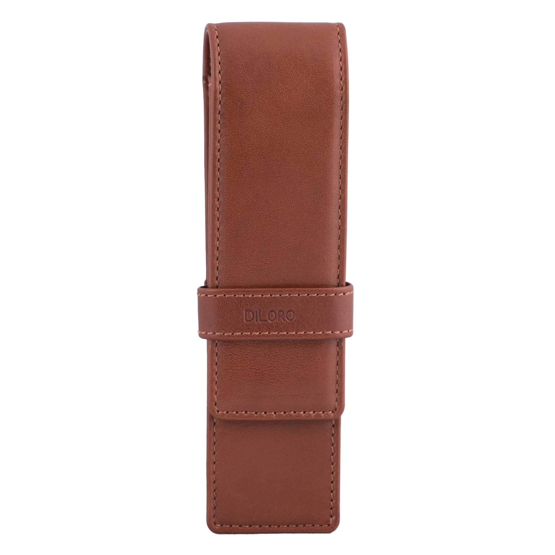 DiLoro Leather Double Pen Case Pencil Pouch Holder for Two Fountain Pens Ballpoint Rollerball and