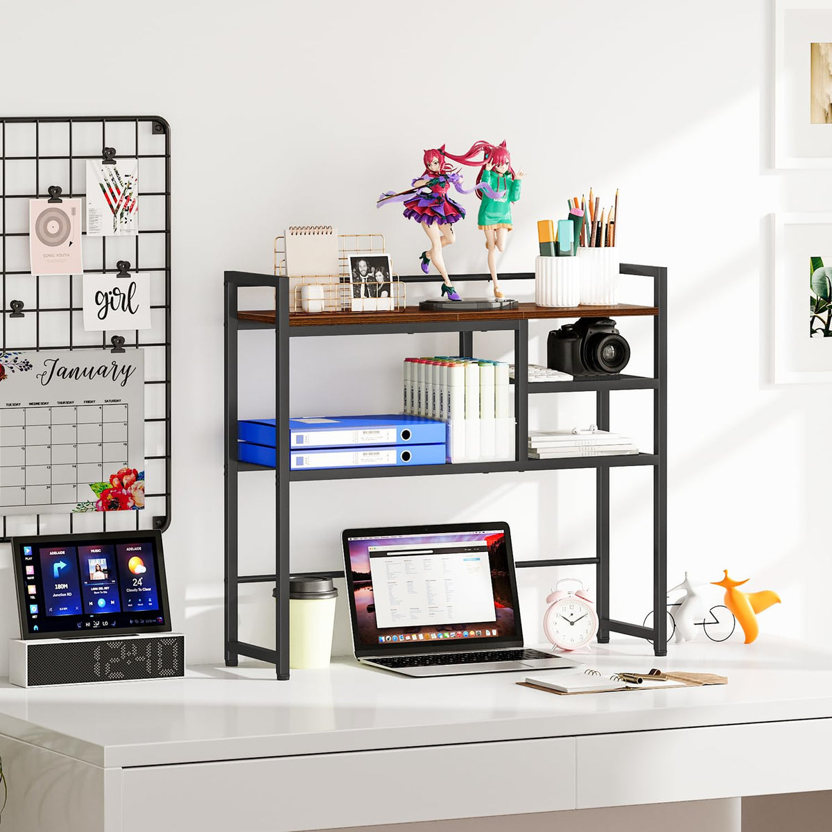 Snughome 31.9" Desk Shelf, Desktop Organizer Shelf, Desk Hutch Dorm, 3-Tier Desk Display Rack