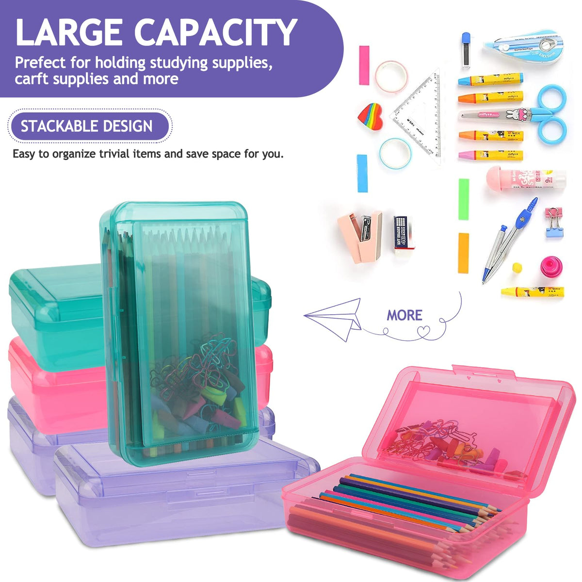 SFLHHDM Large Pencil Box, Double Layer Capacity Pencil Holders, Hard Pen Case with Snap-tight Lid