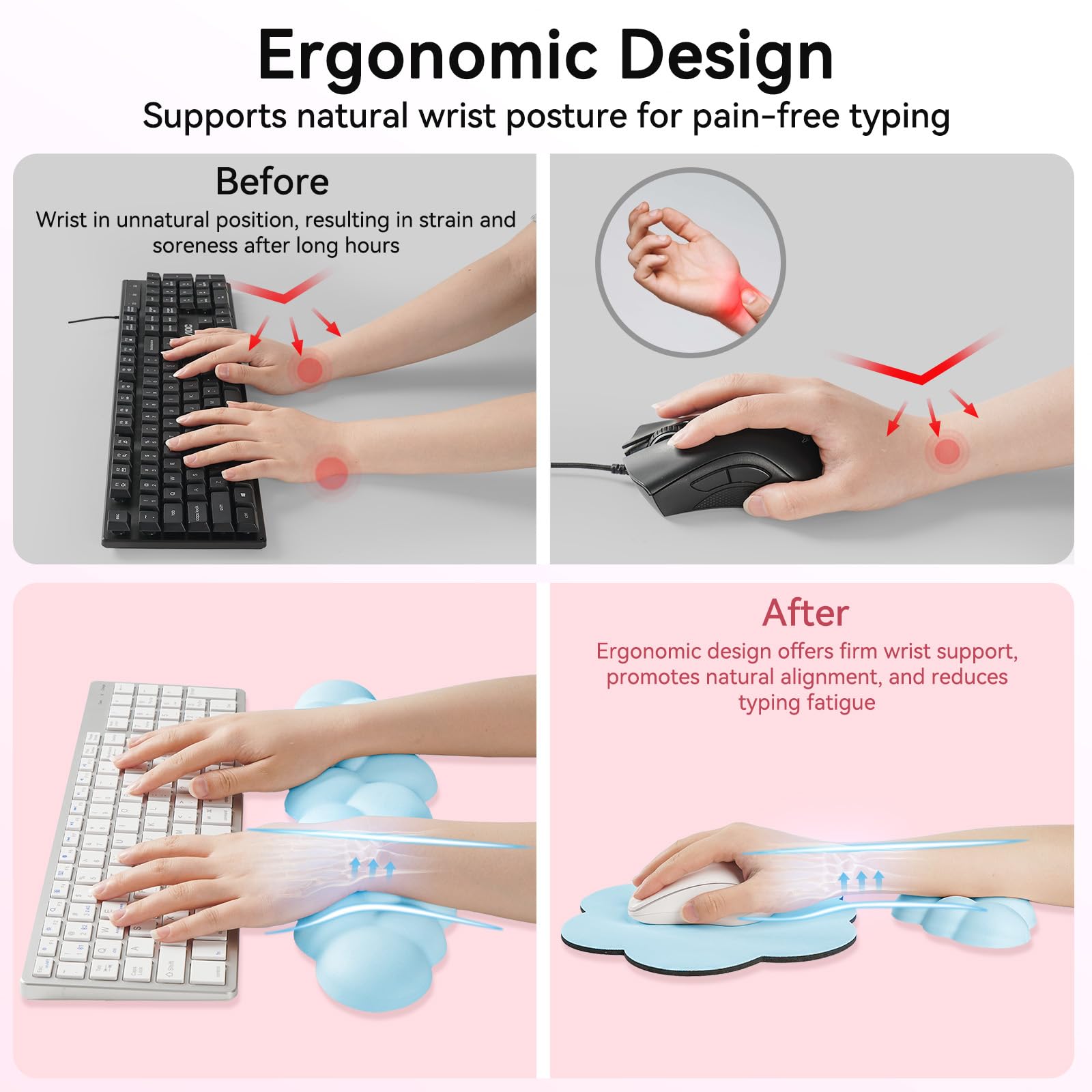 Sushret Cloud Wrist Rest for Computer Keyboard and Mouse Pad Set, Blue