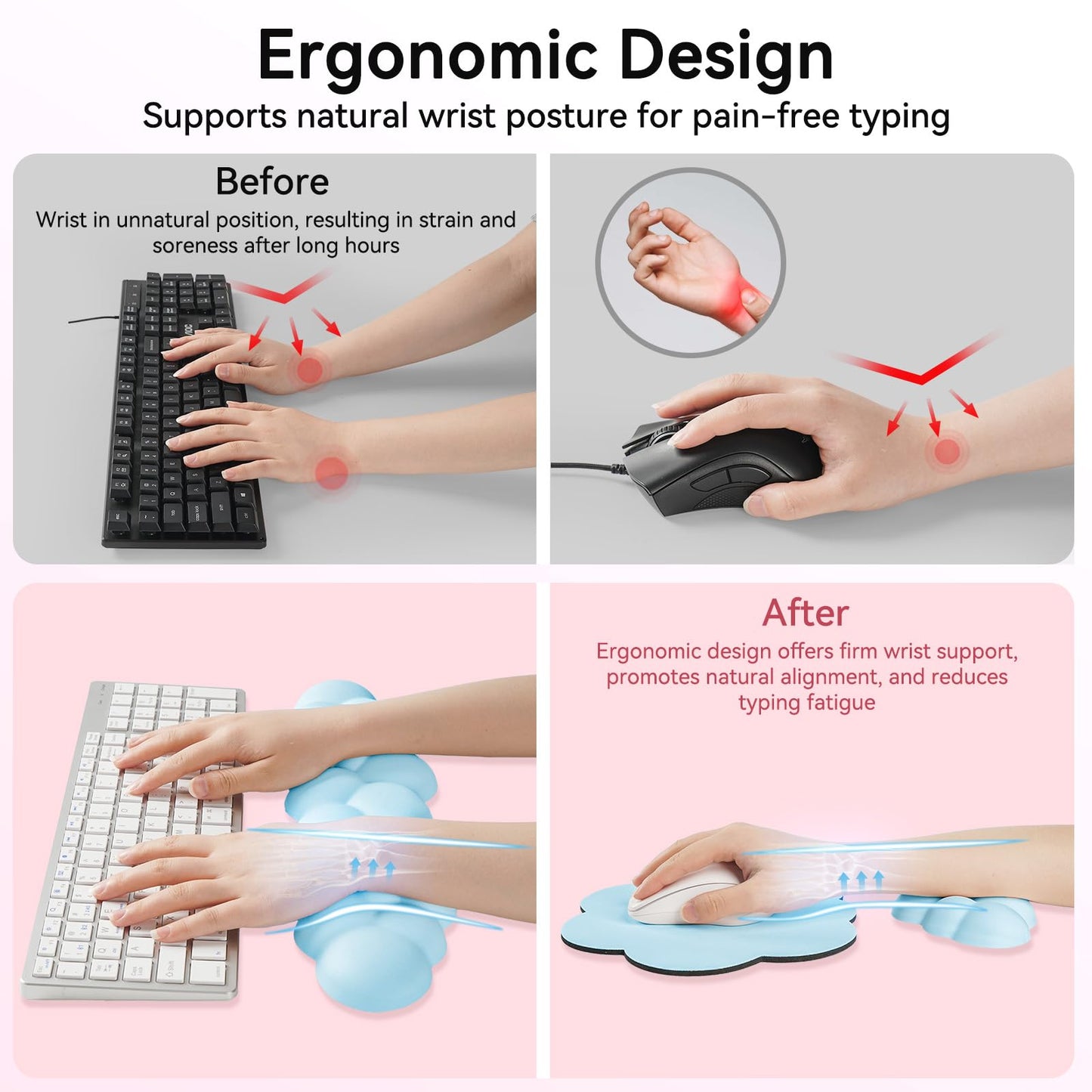 Sushret Cloud Wrist Rest for Computer Keyboard and Mouse Pad Set, Blue