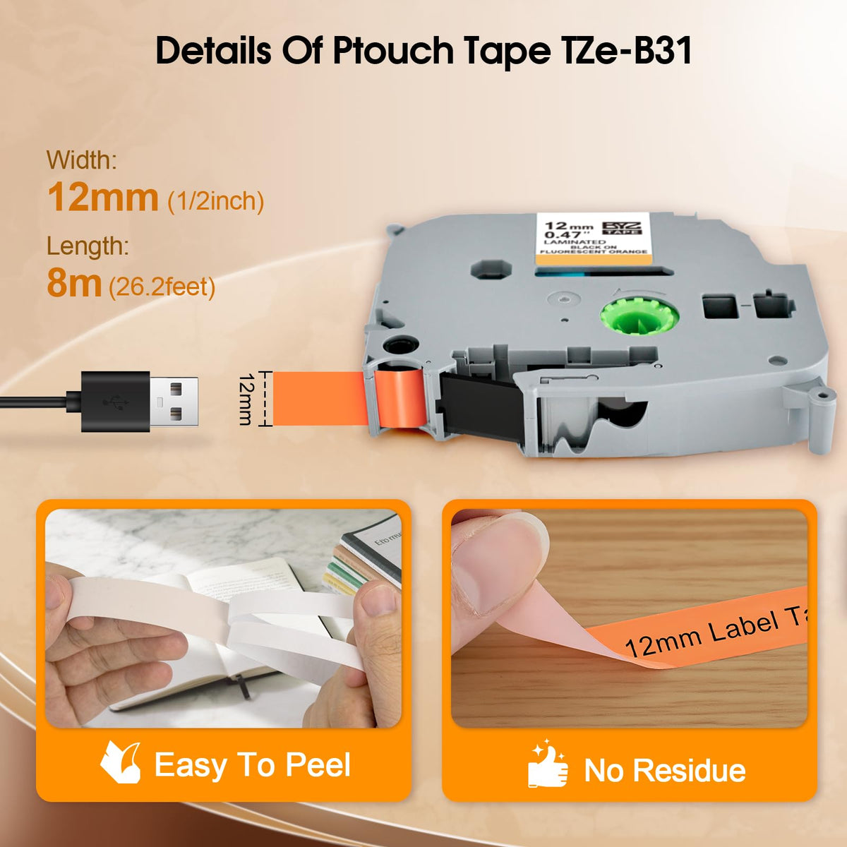 Compatible with Brother P Touch TZe-B31 Label Maker Refills, 4-Pack