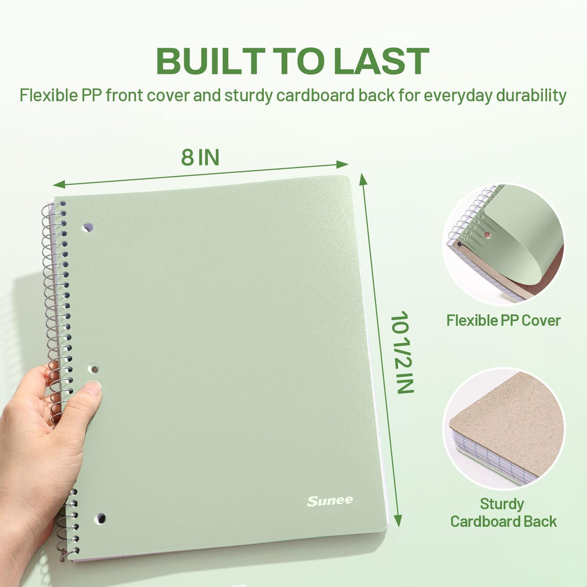 SUNEE Spiral Notebook, 1-Subject, Graph Ruled Paper, 8" x 10-1/2", 100 Sheets per Notebook, 3-Hole