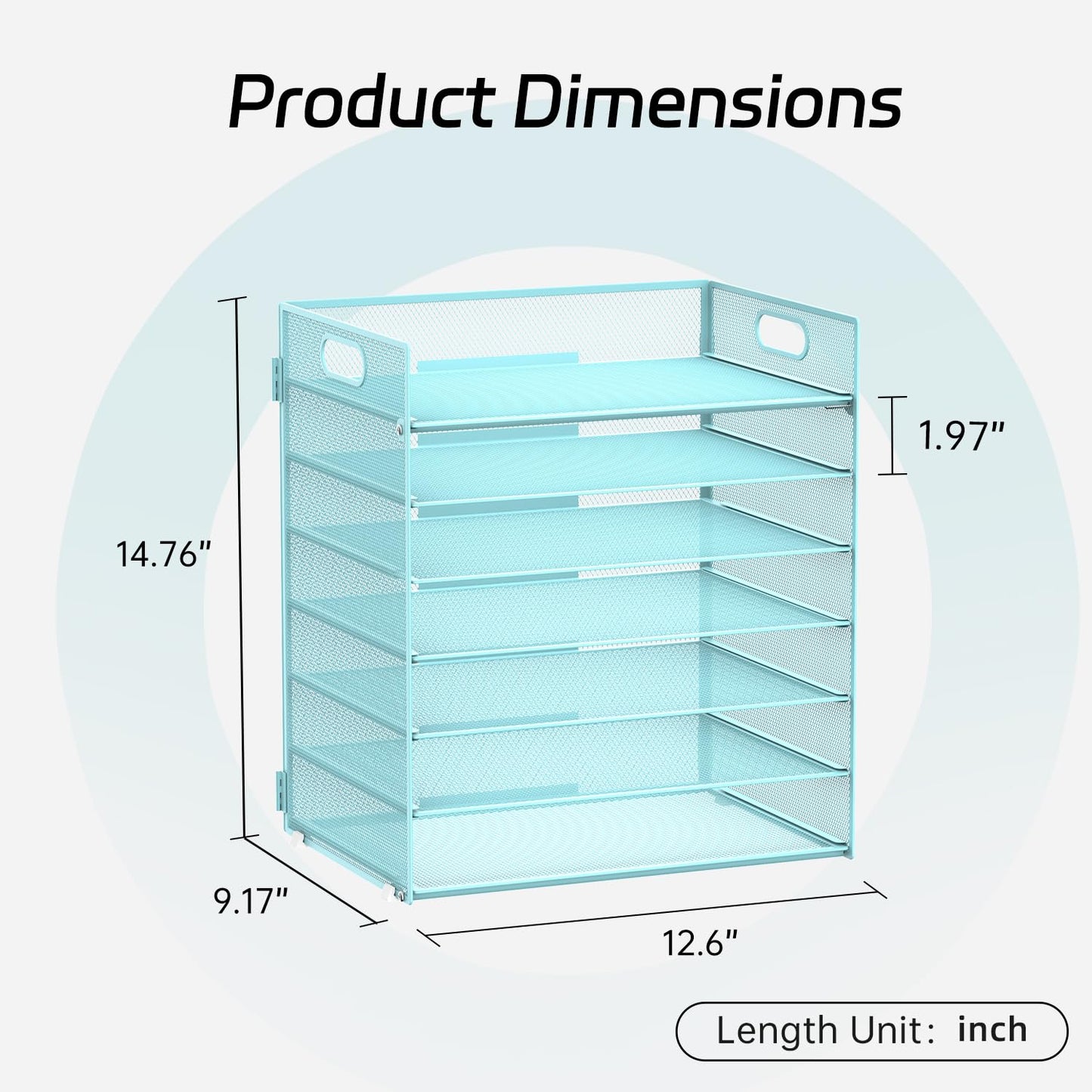 ReePlan 7 Tier Paper Organizer for Desk with Letter Trays & Handle Blue