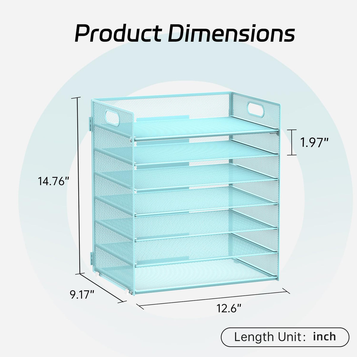 ReePlan 7 Tier Paper Organizer for Desk with Letter Trays & Handle Blue