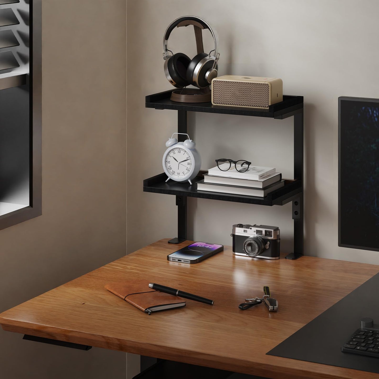 ART-GIFTREE Clamp On Desk Shelf 2-Tier, 12.6 inche Wood Shelving Unit for Office Desk/Gaming