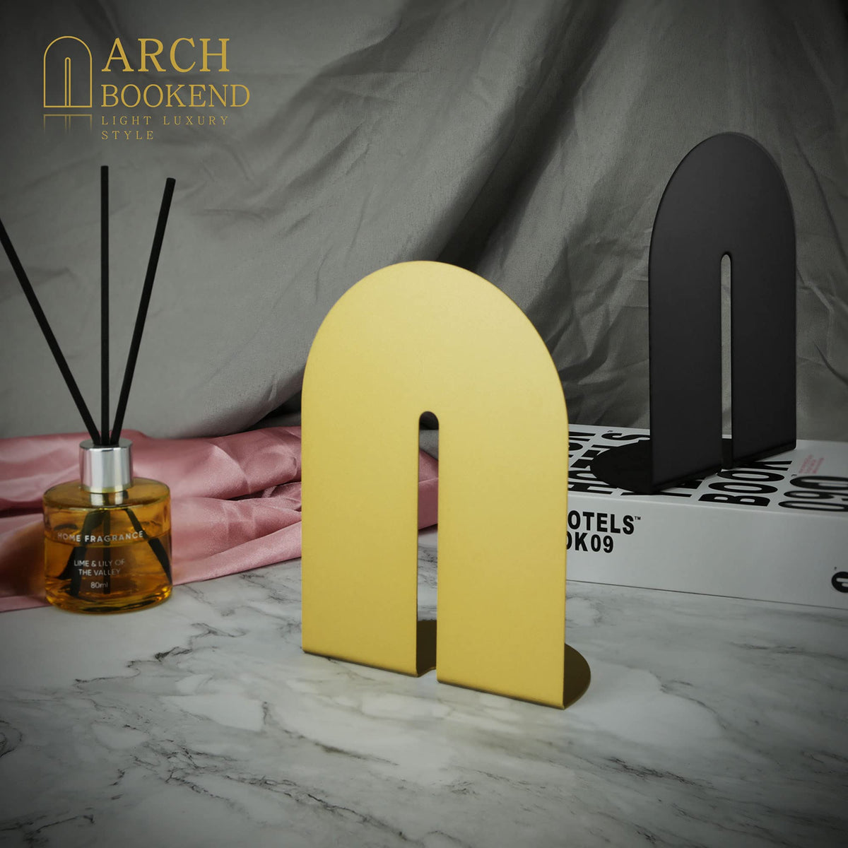 Ondeam Runway Gold Bookends for Books,2 Pair Metal Book Holders for Office Shelves Adults & Kids