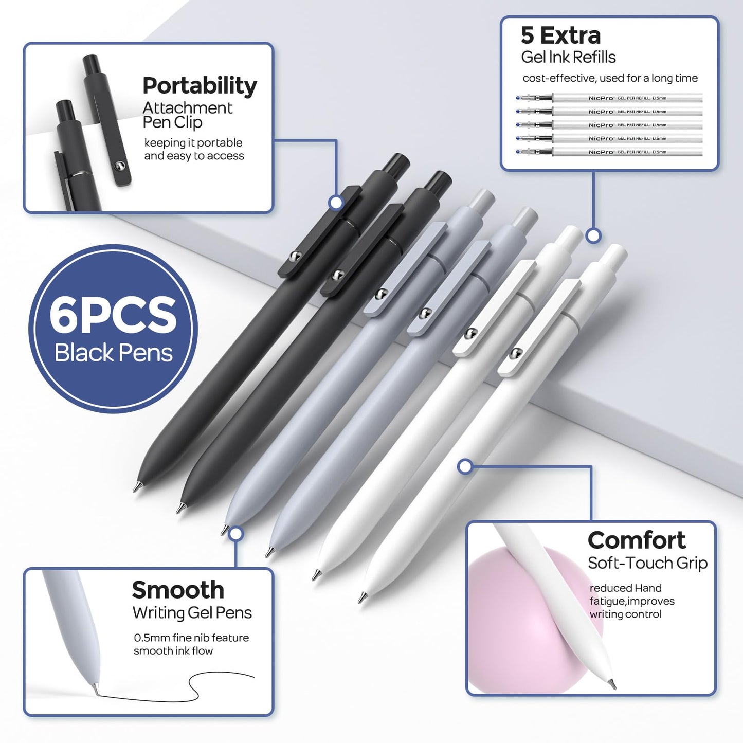 Nicpro School Supplies Stationary Set with Pencil Case, 50 PCS Black