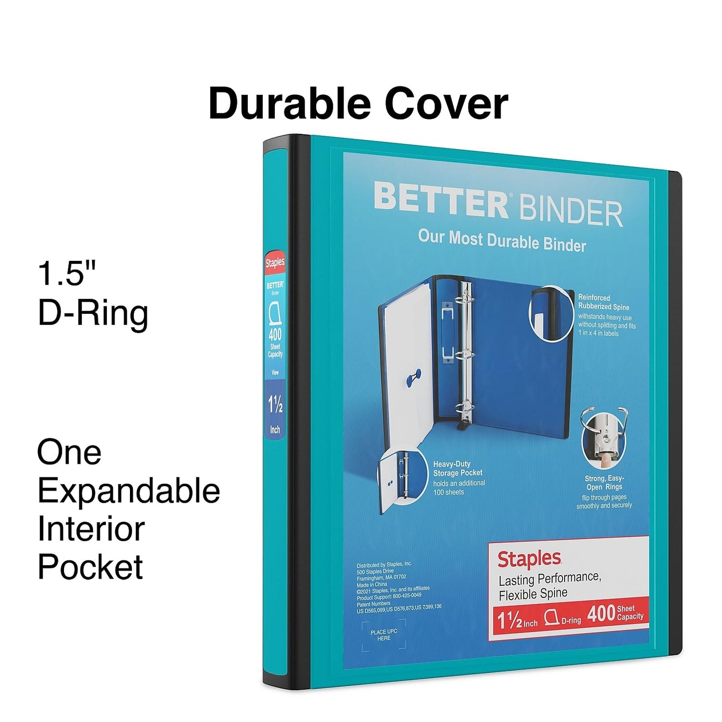 Staples Better Binder, 1.5 Inch D-Ring, Light Blue, 400 Sht, 3-Pack