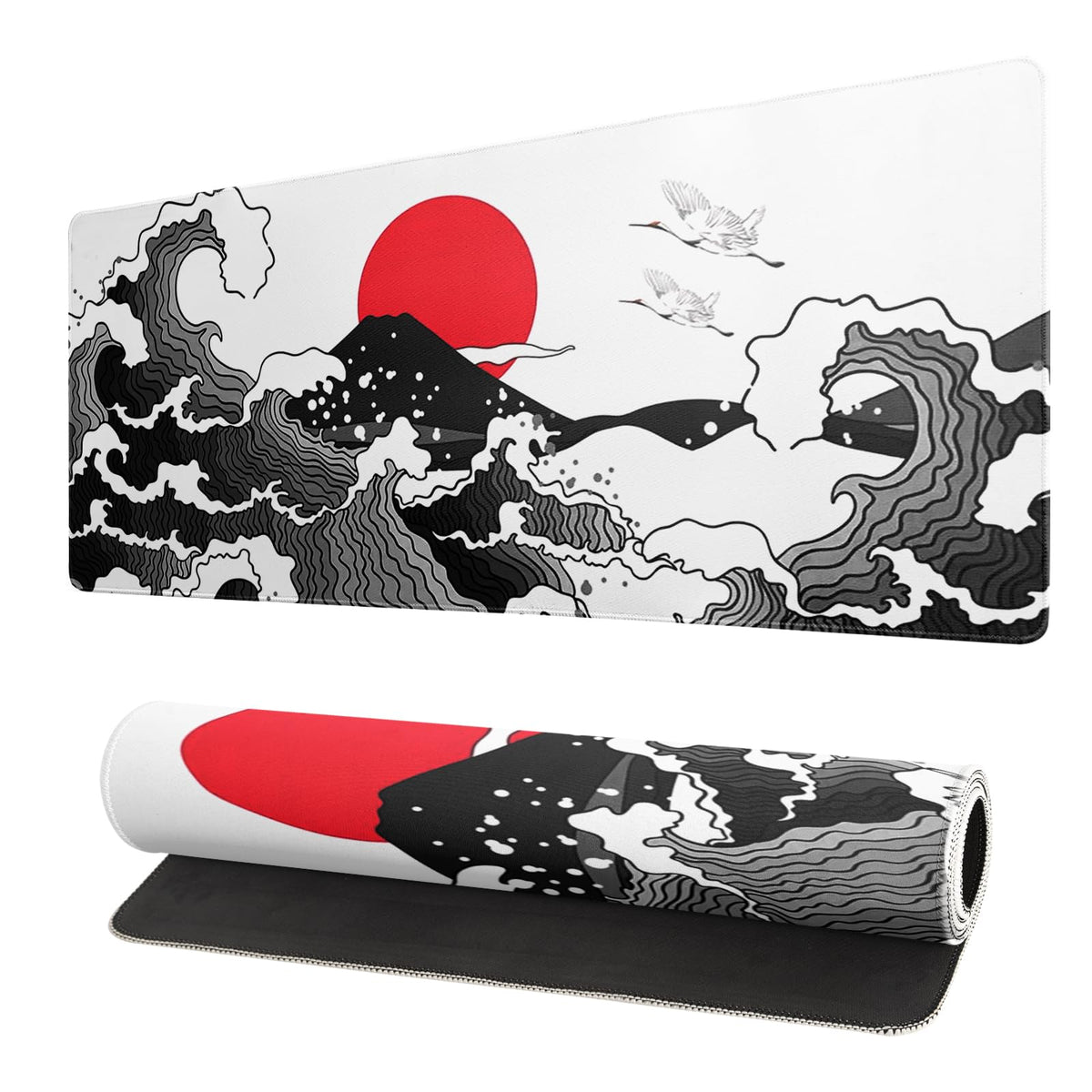 Japanese Red and Black Wave Gaming Mouse Pad Extended Large Mouse Mat Desk Pad Sea Texture Non-Slip