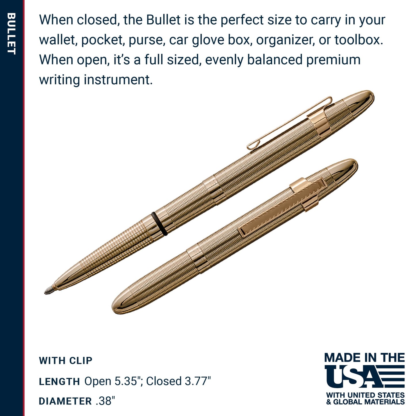 Fisher Space Pen Lacquered Brass Pressurized Ballpoint Bullet Pen, Gift Box
