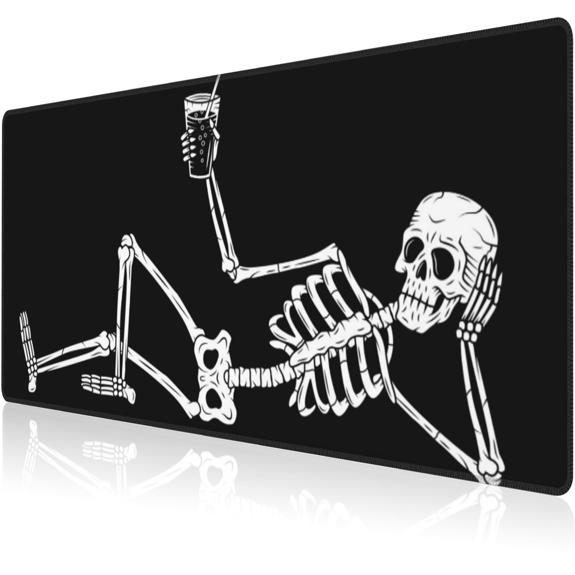 Mouse Pad, Large Skeleton with Cocktail Desk Mat, Extended Non-Slip Gaming Keyboard Mousepad Desk