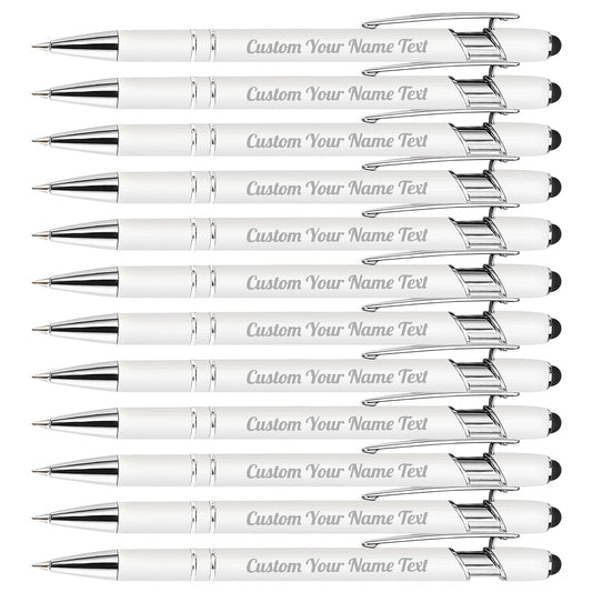 12PCS Personalized Pens Bulk with Name Free Engraving,Custom Ballpoint Pens with Stylus,Engraved