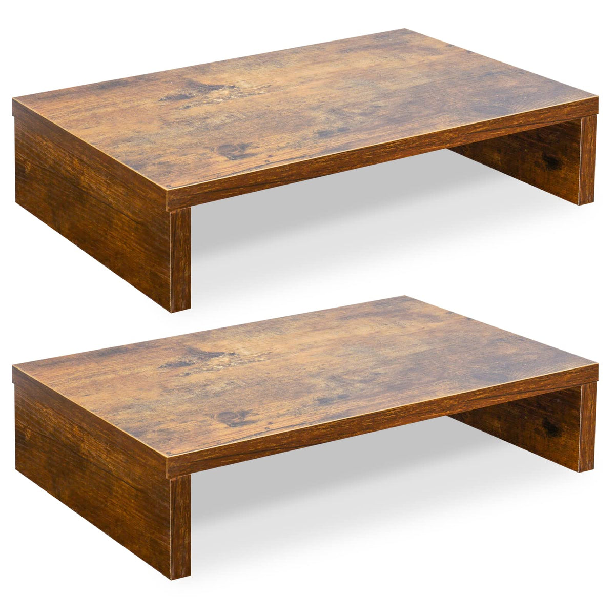 TEAMIX 2-Pack Wood Monitor Riser, Desk Stand for 2 Monitors, Rustic Brown