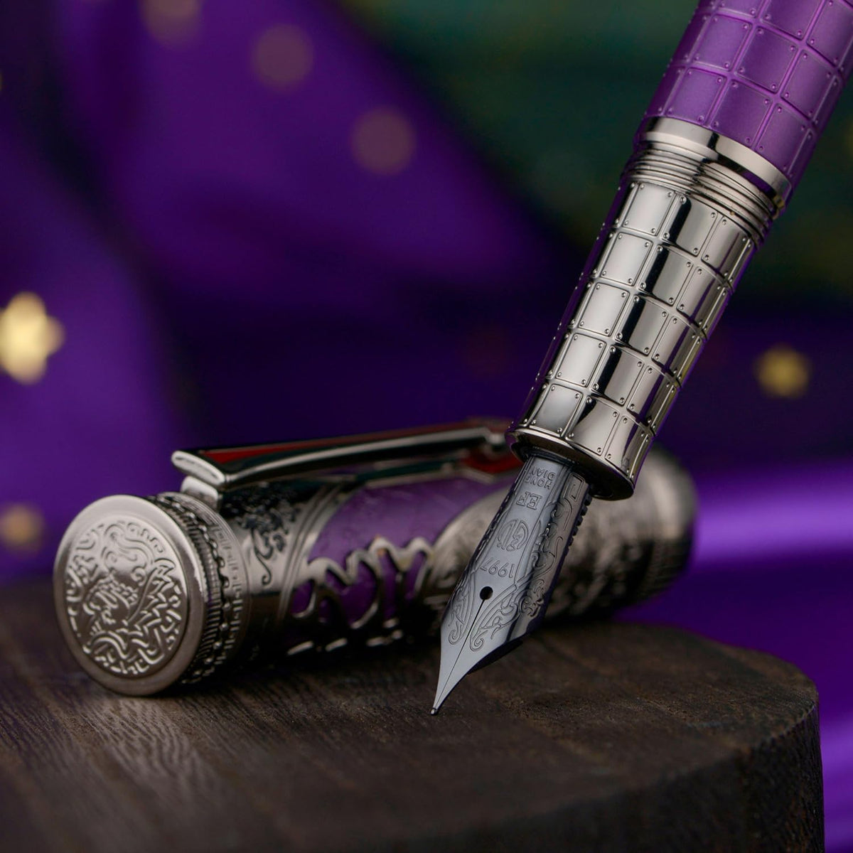 Hongdian D5X Fountain Pen Purple Color Fine Nib, Qin Dynasty Retro Chinese Totem Engraving Smooth