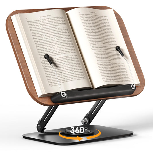 SupeDesk Book Stand for Reading, Adjustable Book Holder with 360° Rotating Bases, Foldable Designs