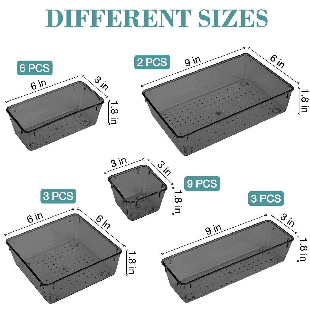 23 PCS Drawer Organizer Set, 5 Size Bathroom and kitchen organizer Trays