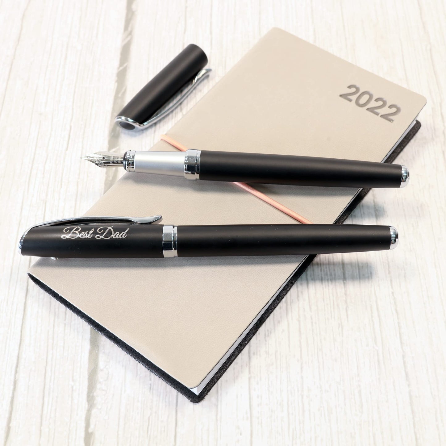 Personalised Custom Premium Satin Black Metal Fountain Pen + Gift Box | Design A Truly Unique