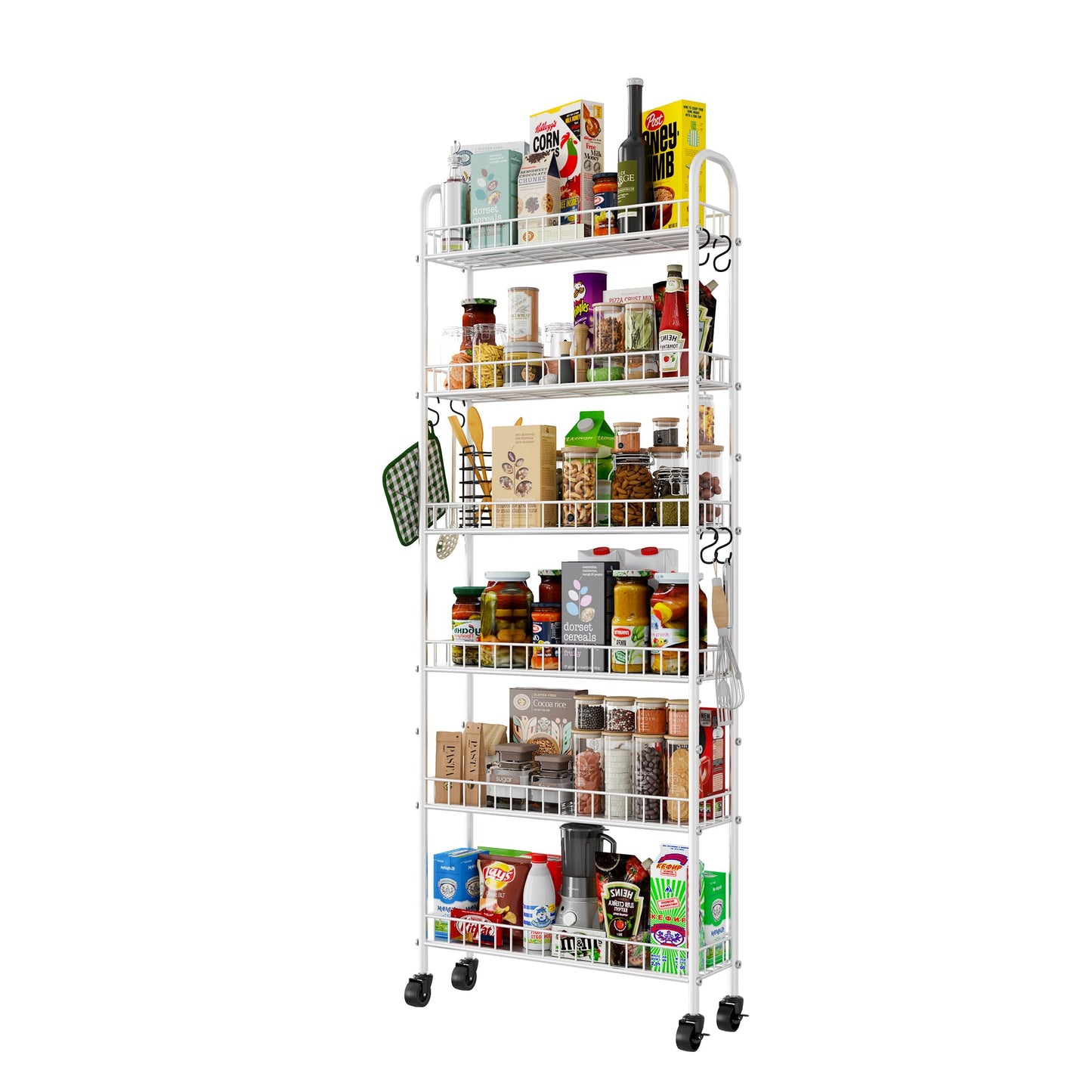 Qiaoxuan 6 Tier Slim Rolling Storage Cart with Wheels, Metal Mobile Shelving Unit Organizer Utility
