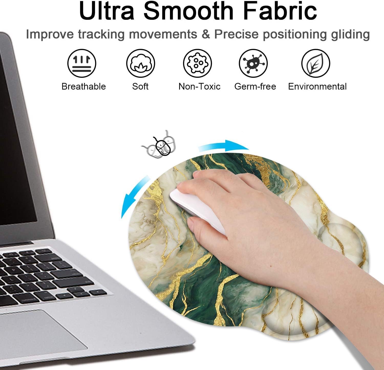 Britimes Ergonomic Mouse Pad Set with Wrist Rest, Gold Green Marble