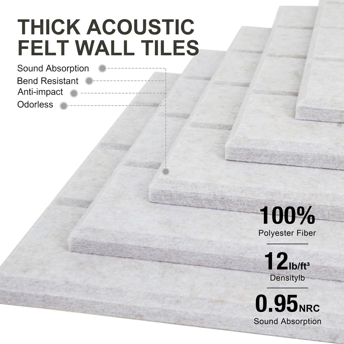 G Gamit 0.47" Thick Felt Wall Tiles 48"x36" Cork Board Alternative 12 Pack 11.81"x11.81"Felt