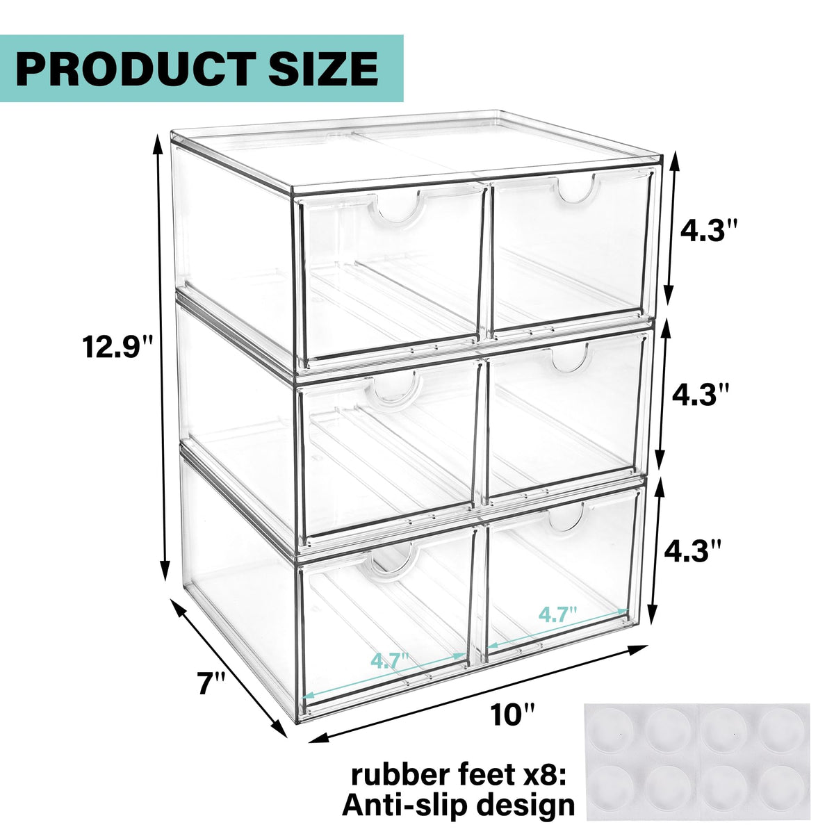 Prsildan 6 Small Drawers Stackable Storage Drawer Clear Acrylic Organizer
