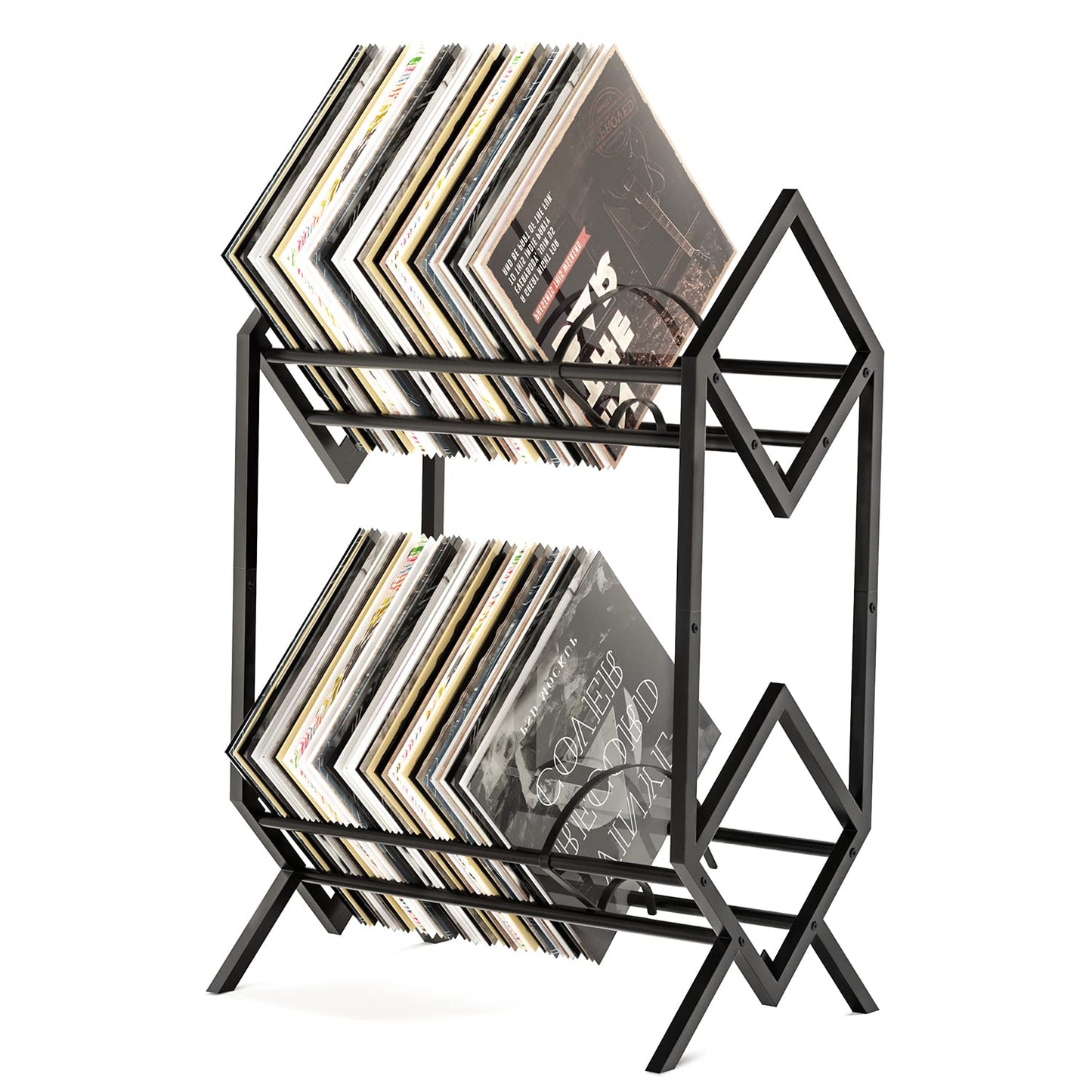 RUILALIFE 2-Tier-Vinyl-Record-Storage-Holder With Dividers, 200 LPs Albums Storage Rack Shelf