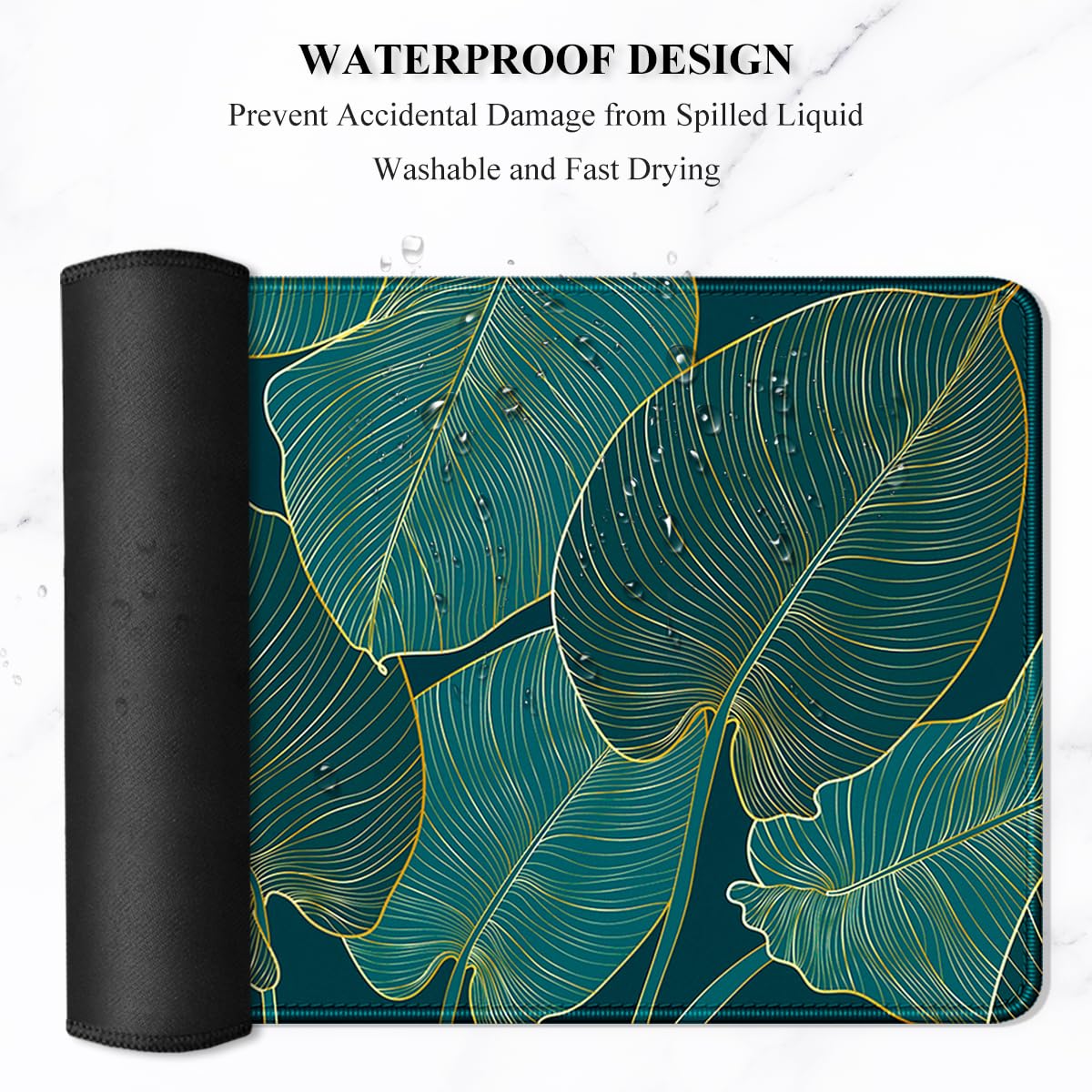 Auhoahsil Desk Mat, Ultra Large Mouse Pad, XXL Gaming Mousepad, Green Tropical Leaves Deskpad, Big