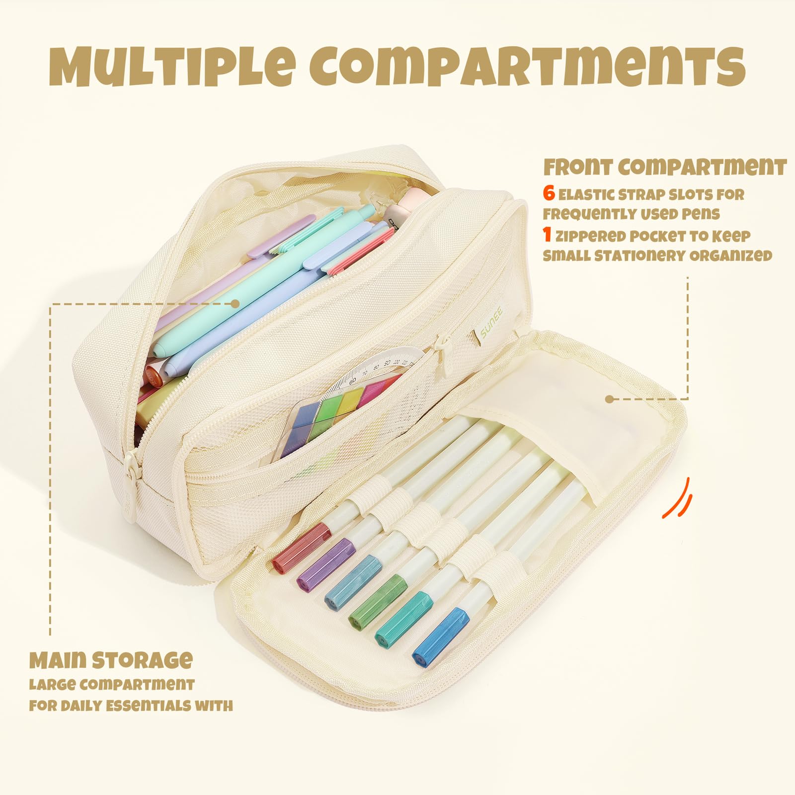 SUNEE Pencil Case, Large Capacity Pencil Pouch, Aesthetic Big Pen Bag 900D Oxford Pen Box for