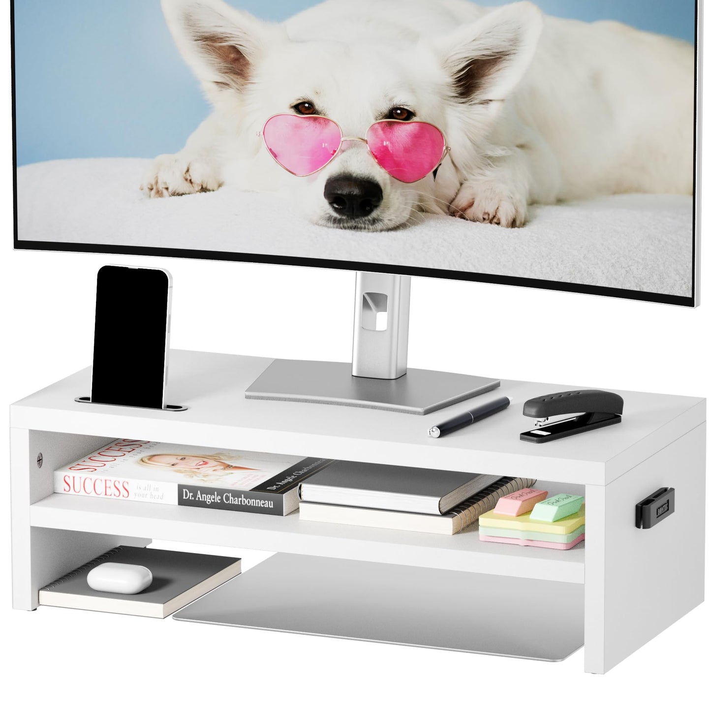 BONTEC Wood Monitor Stand Riser, 2-Tier Desktop Organizer
