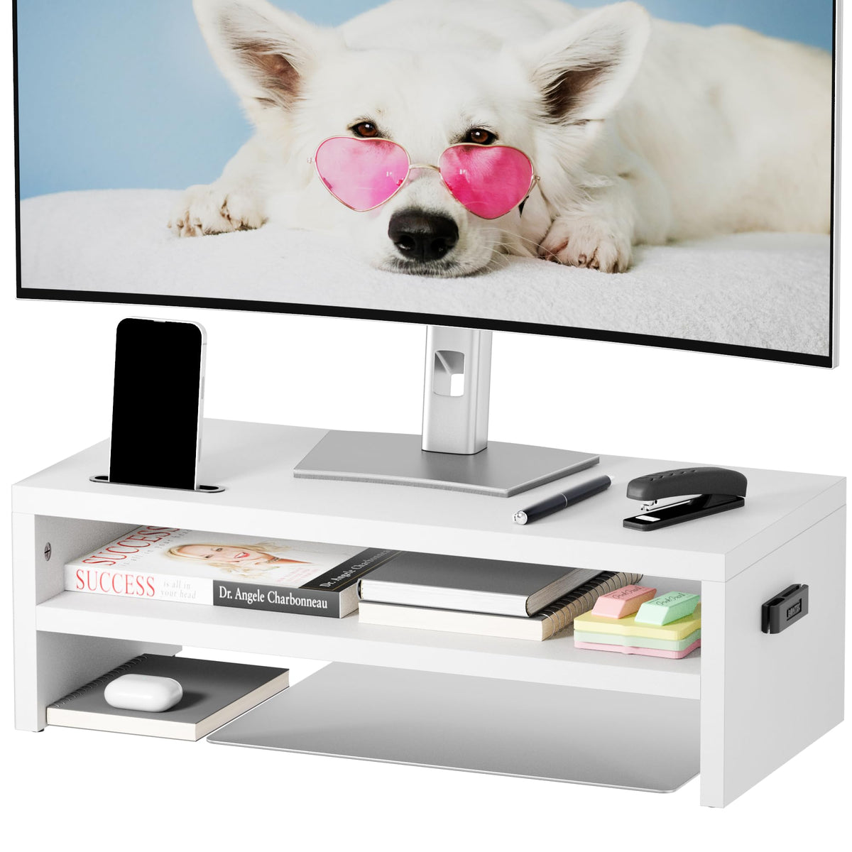 BONTEC Wood Monitor Stand Riser, 2-Tier Desktop Organizer
