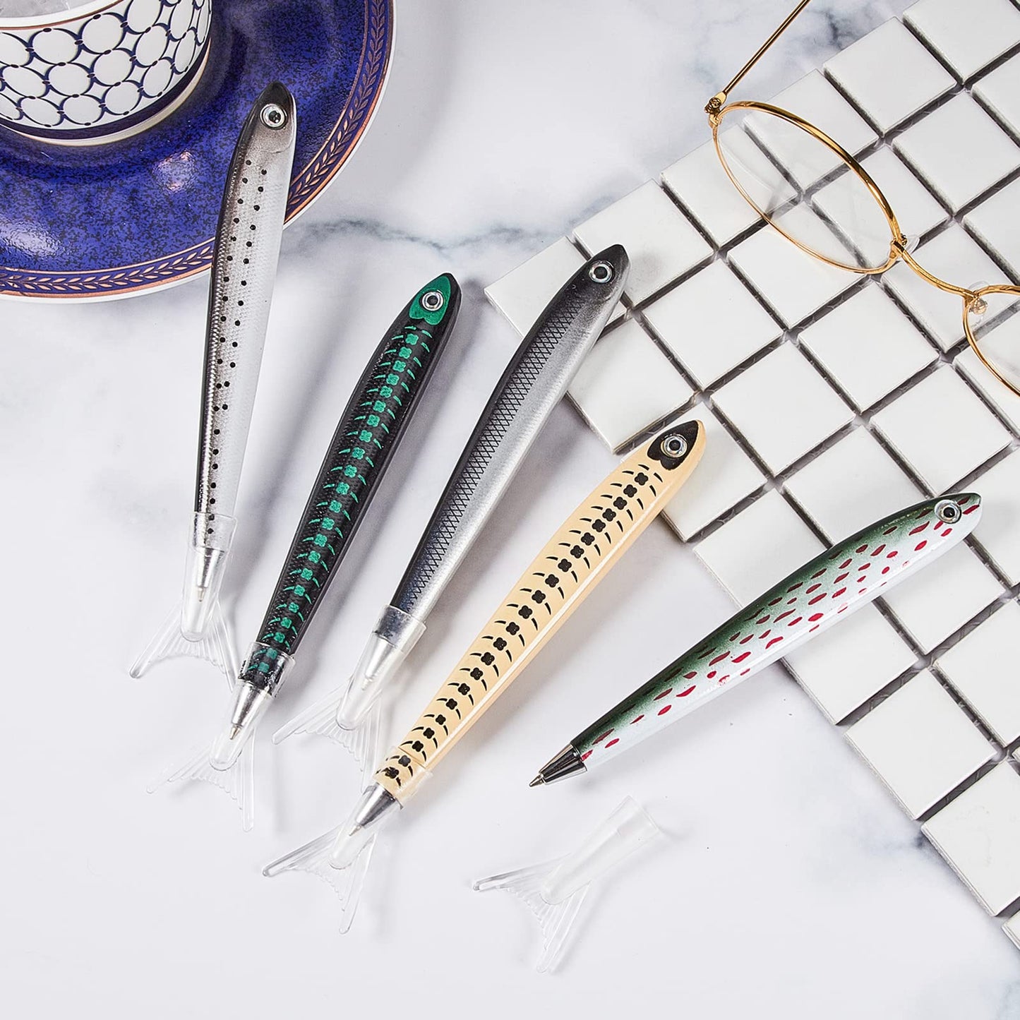 Outus 50 Pieces Fish Pens Fishing Birthday Party Favors Decoration Writing Ballpoint Pens for