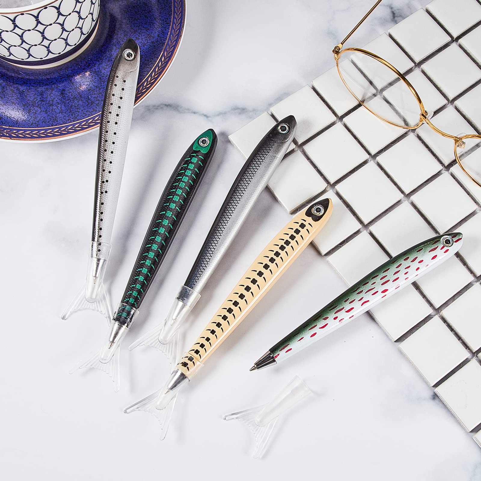 Outus 50 Pieces Fish Pens Fishing Birthday Party Favors Decoration Writing Ballpoint Pens for