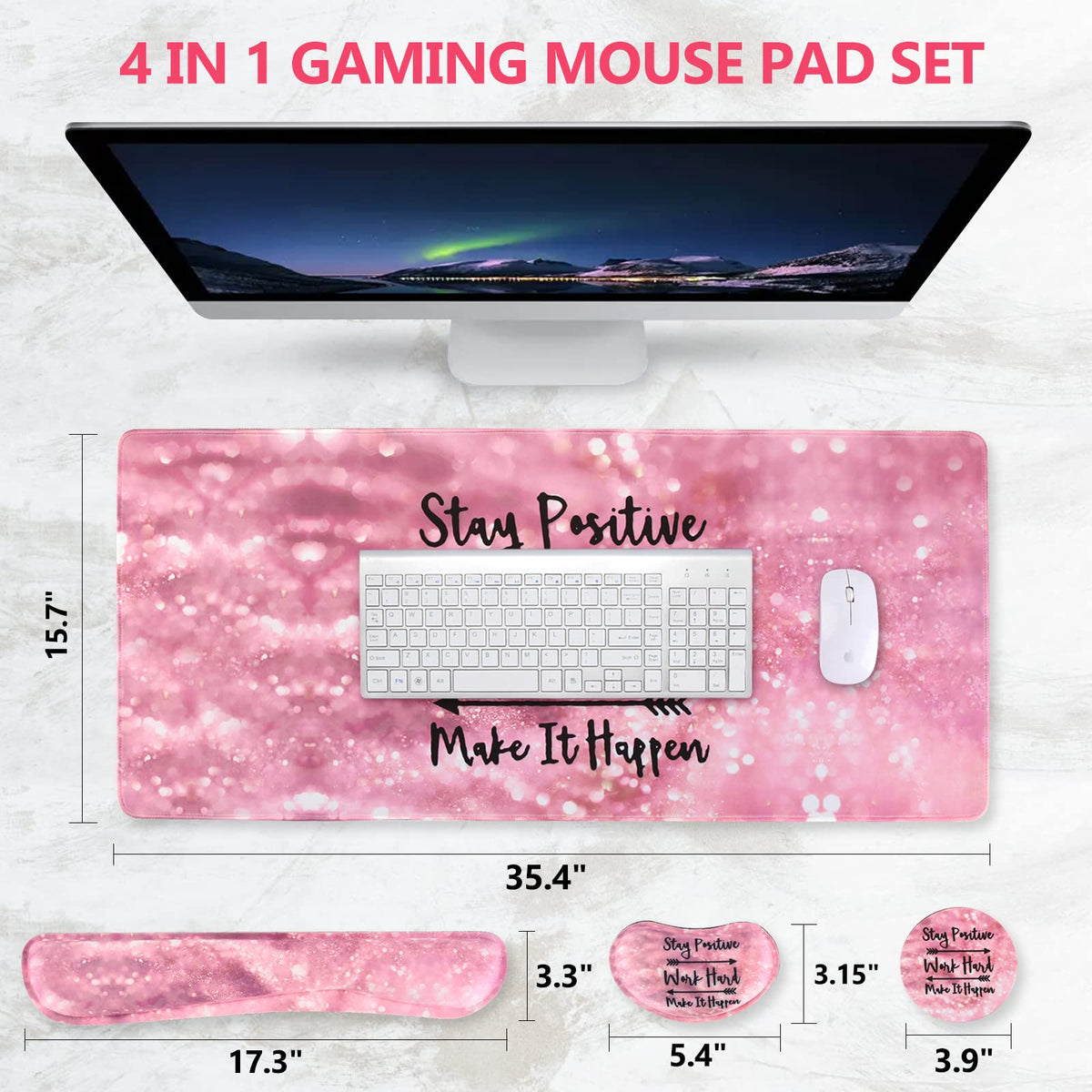 DINKY Keyboard Mouse Pad Set, Large Gaming Mousepad + Memory Foam Ergonomic Keyboard Wrist Rest