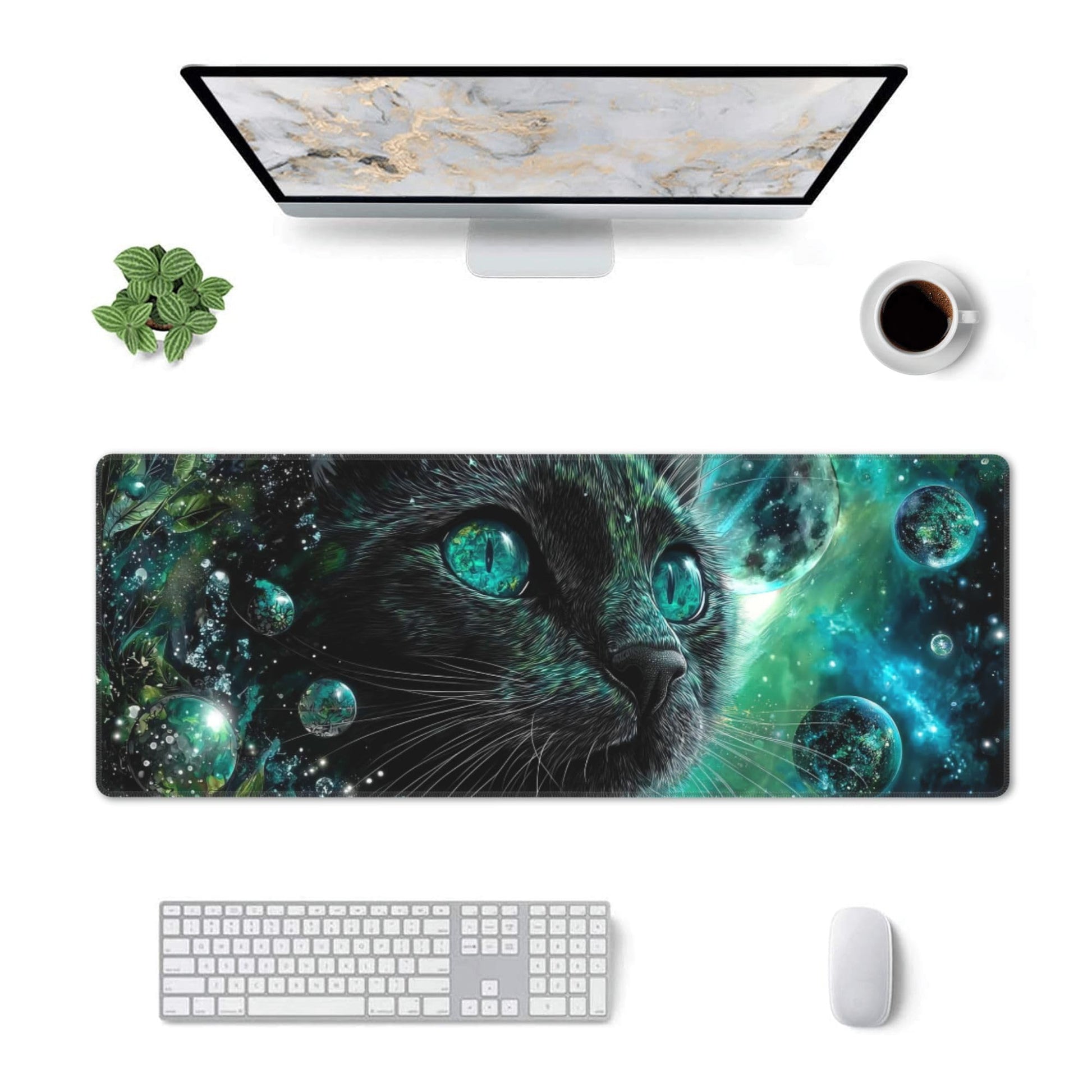 Cat Moon Mouse Pad Extended Large Gaming Mouse Pad XL Stitched Edges for Gamer Home Office 31.5 X