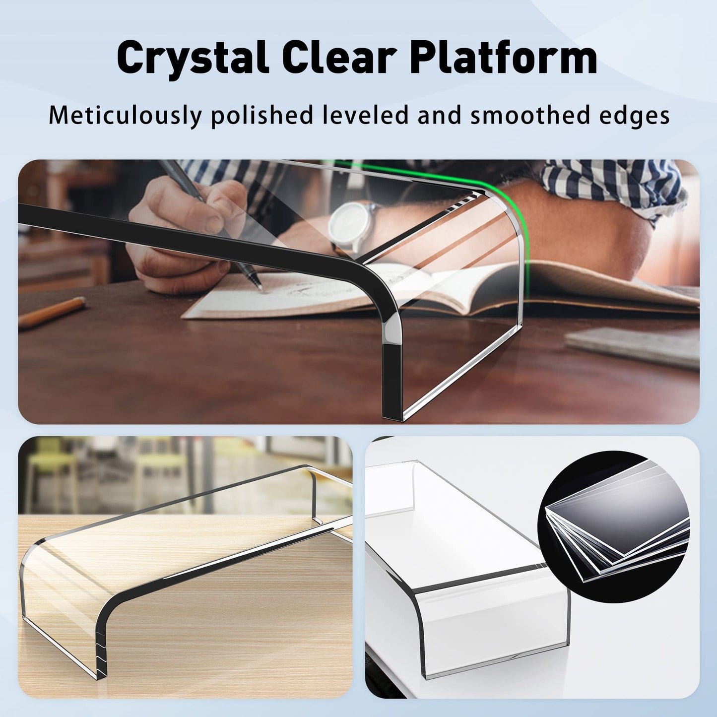AboveTEK Acrylic Monitor Stand, Premium Large Monitor Riser 20 inch, Crystal Clear Acrylic Computer