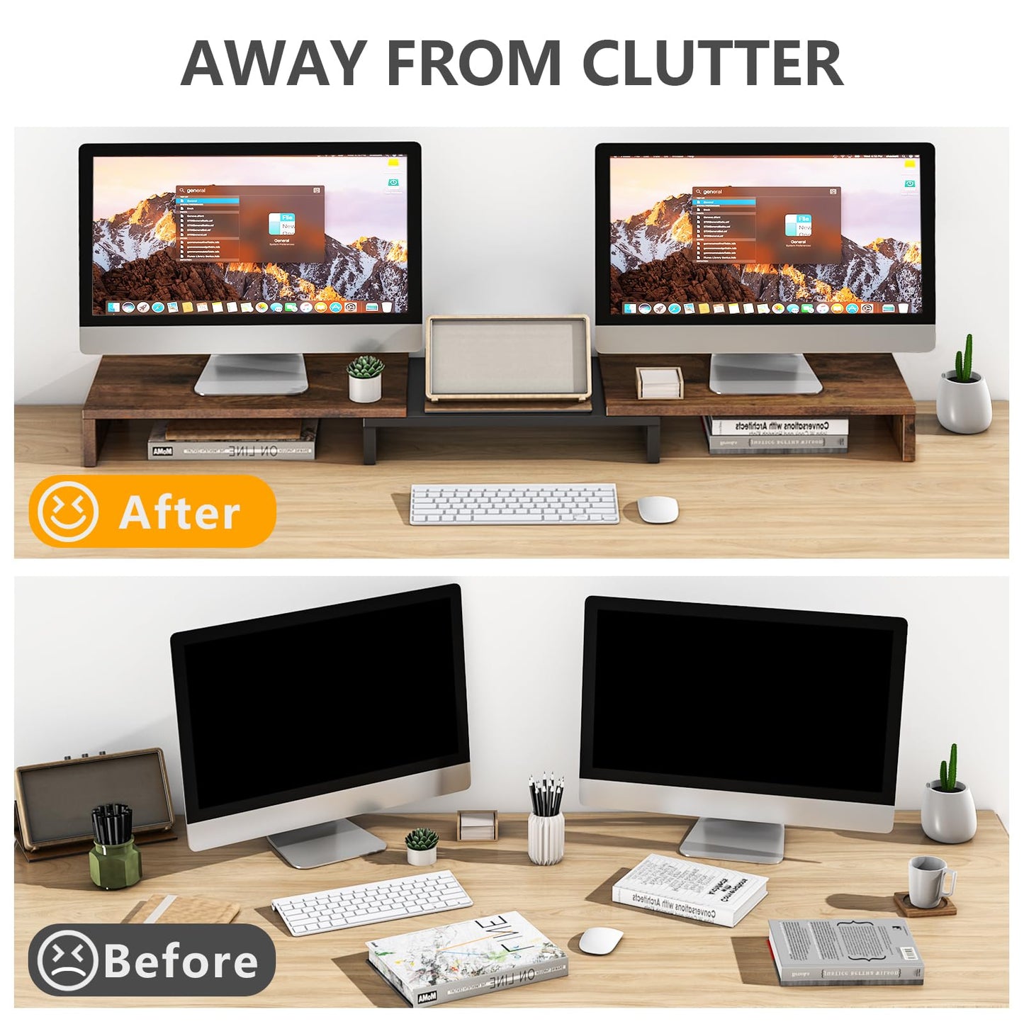 TAVR Dual Monitor Stand Riser, Wooden Computer Monitor Stand for 2 Monitors