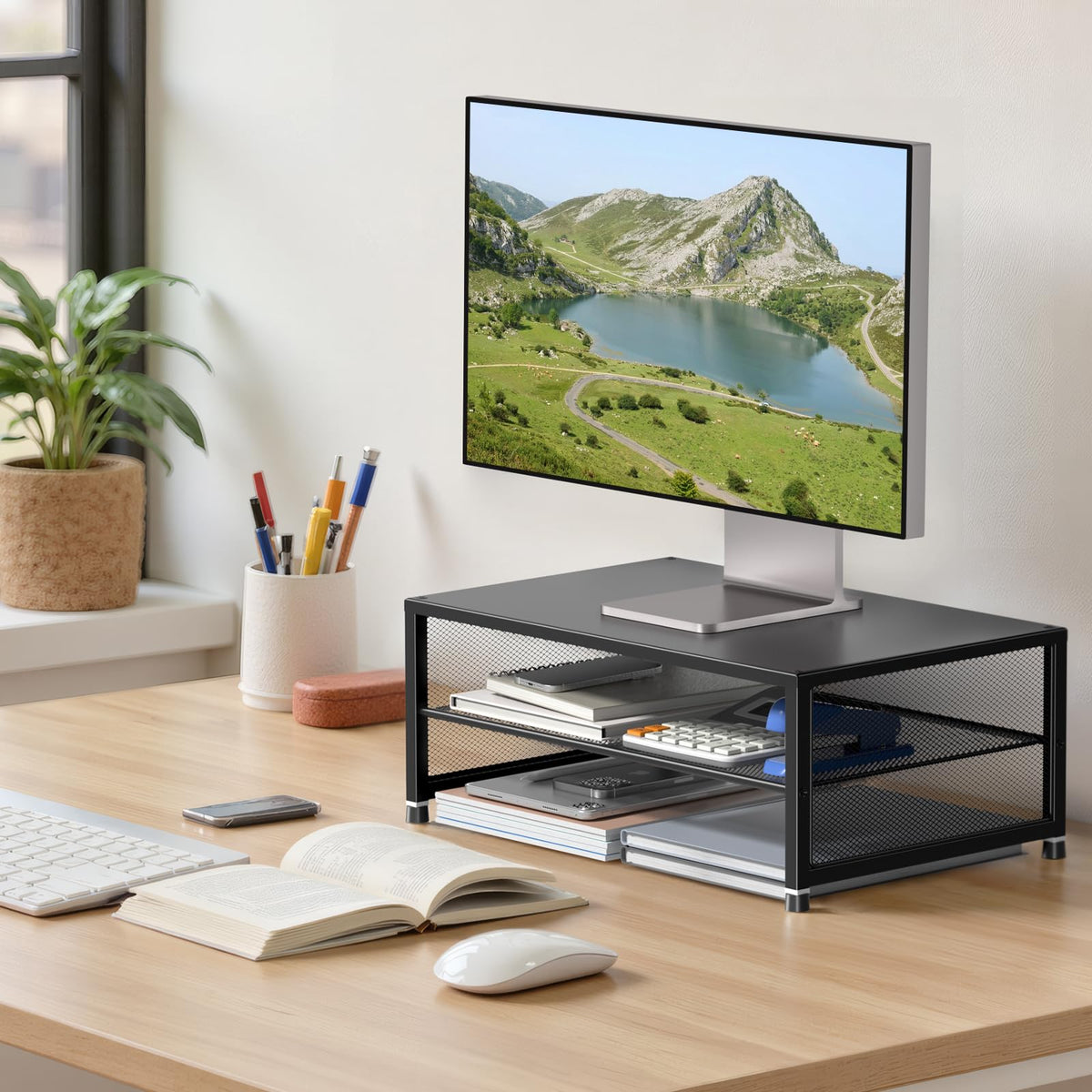 ECOLOVI 2-Tier Computer Monitor Stand Riser, Printer & Laptop Stand, Office Desk Accessories