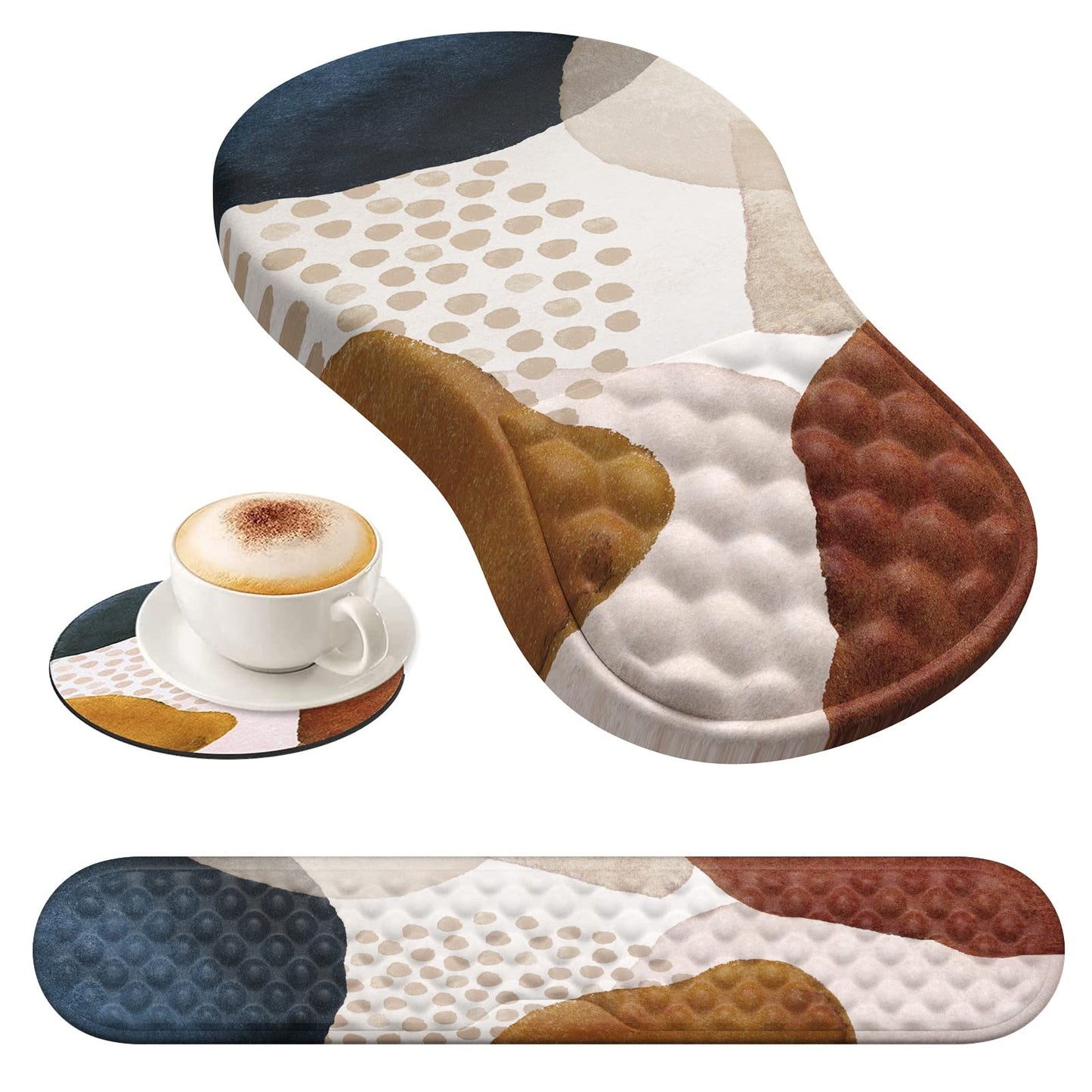 HAOCOO 3-Pcs Memory Foam Desk Set with Wrist Support, Boho Brown