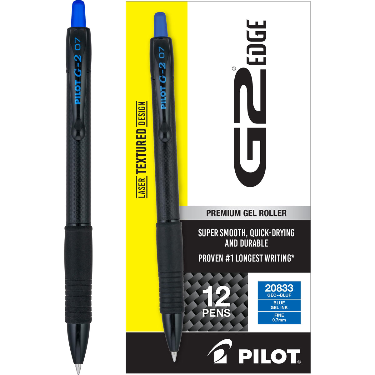 PILOT G2 Edge Blue Gel Roller Pens, Fine Point 0.7 mm, 12Pk