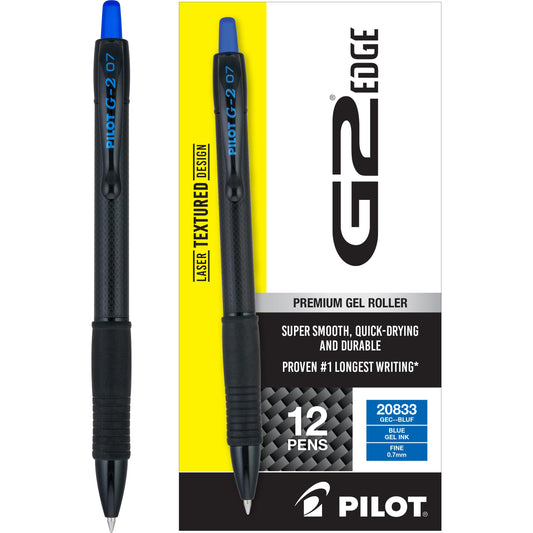 PILOT G2 Edge Blue Gel Roller Pens, Fine Point 0.7 mm, 12Pk