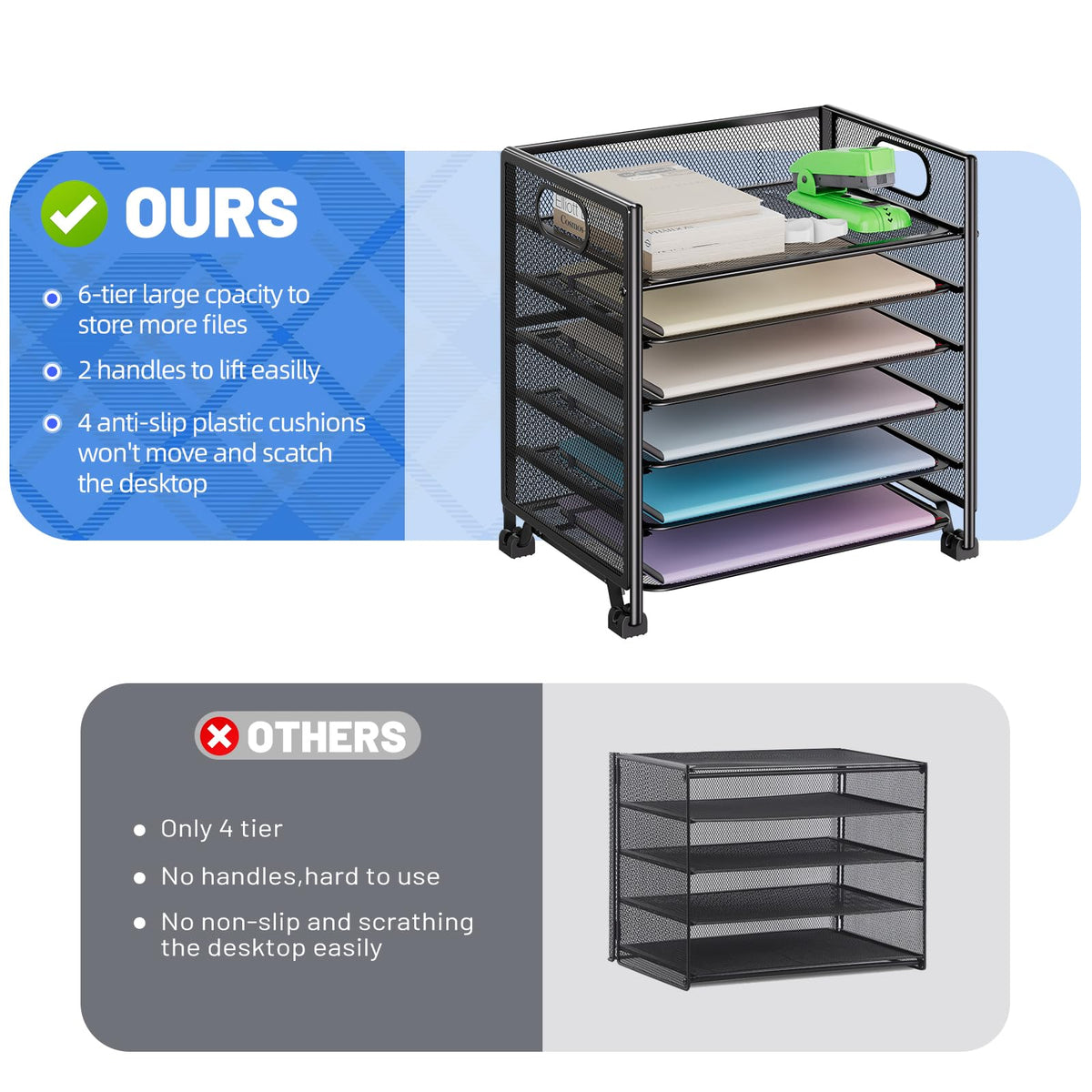 Simple Trending 6-Tier Paper Tray Organizer, File Organizer for Desk, Black