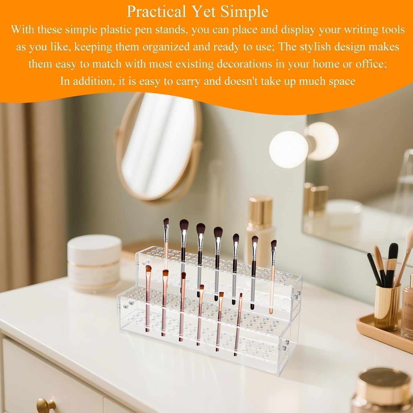 96-Slots Acrylic Pen Holder for desk,2-Tier Pen Display Stand for School
