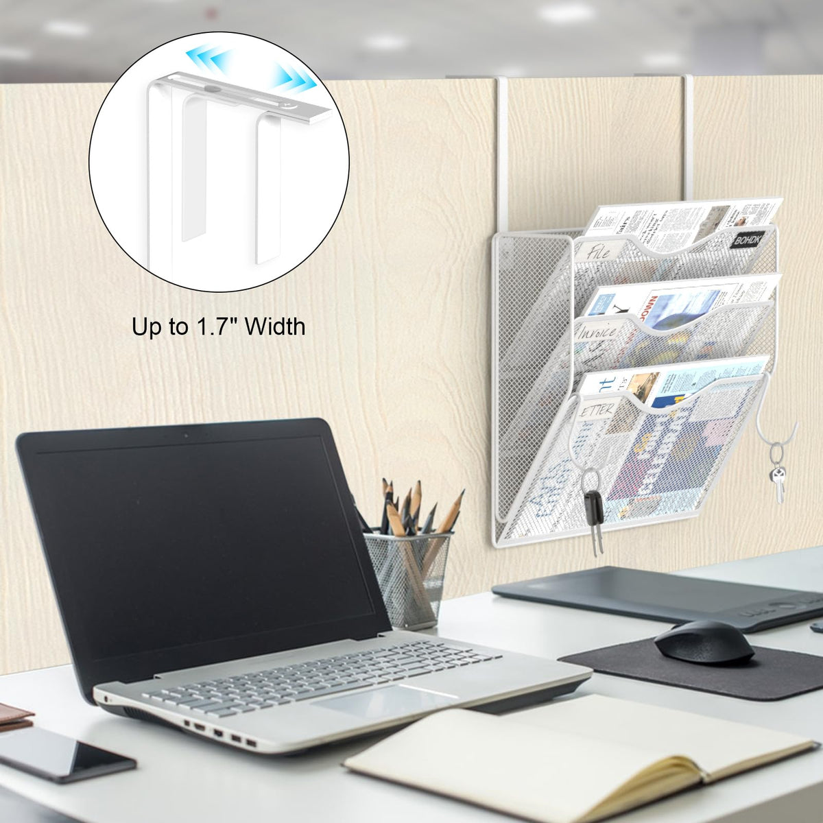 BOHDK Wall File Organizer, 3 Tire Hanging File Folder Mail Organizer, Vertical Mesh Metal Door/Wall