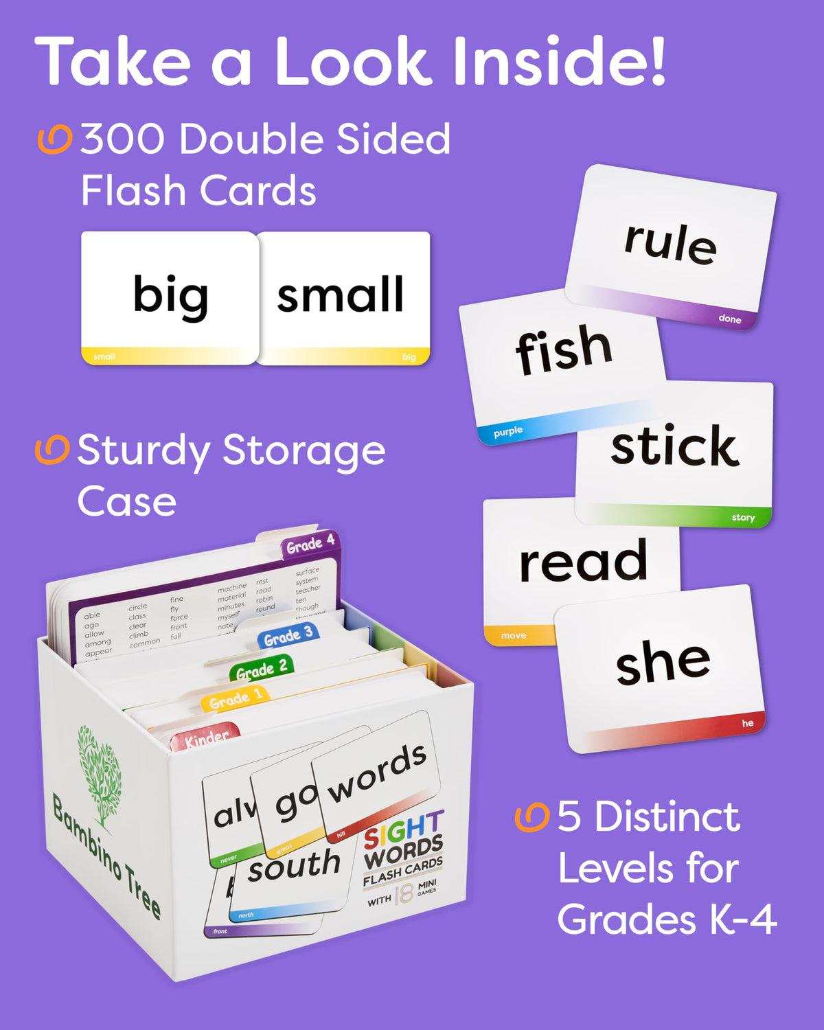 Sight Words Flash Cards Kindergarten to 4th Grade - 600 Words from Dolch's and Fry's Lists with 18