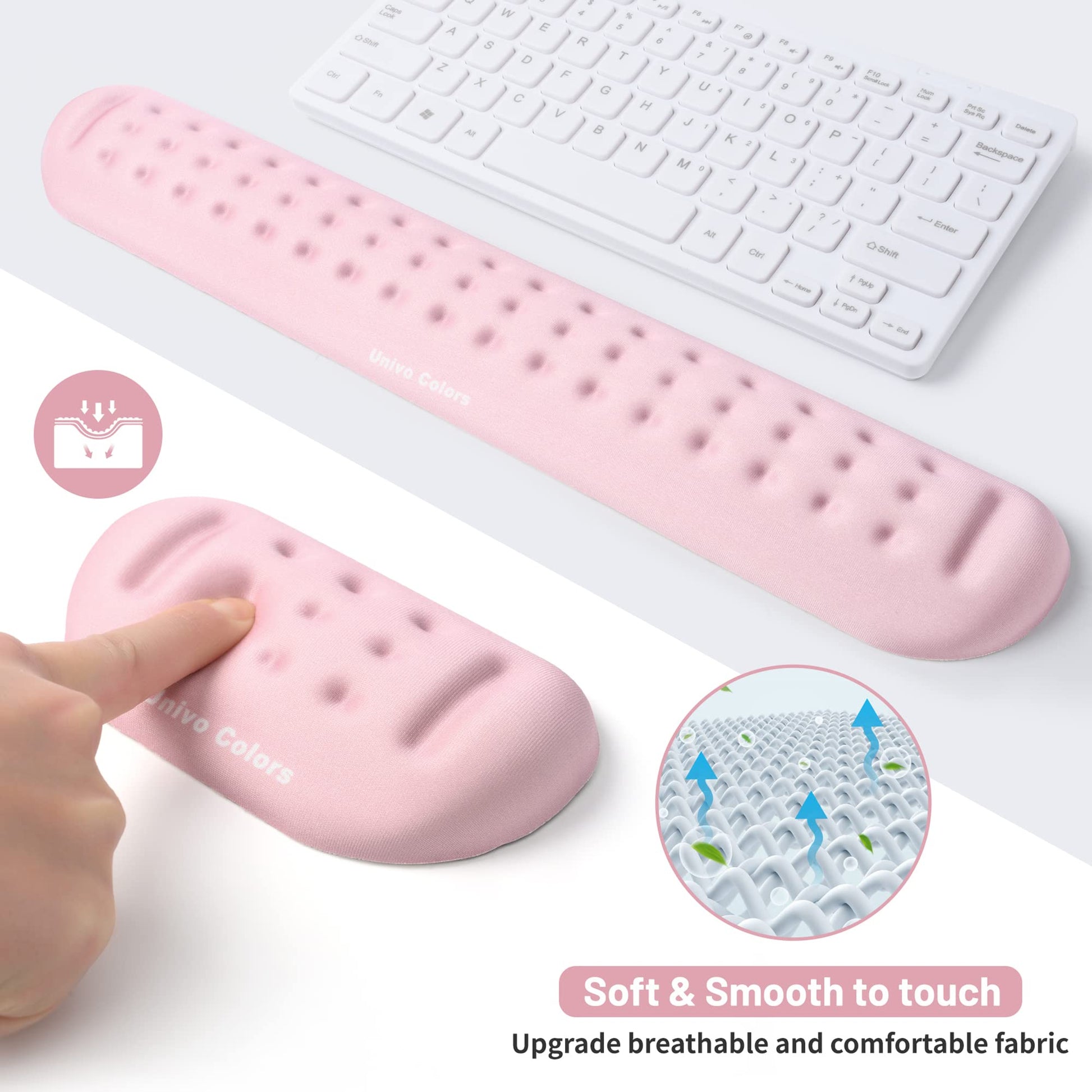 UnivoColors Pink Keyboard Wrist Support and Mouse Wrist Rest Set, Made of Memory Foam Soft Gel