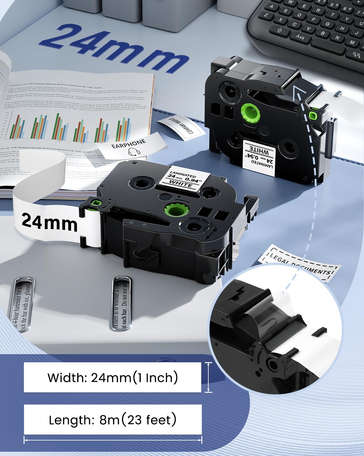 Anycolor TZe-251 TZe251 24mm 0.94 Laminated White Label Maker Tape