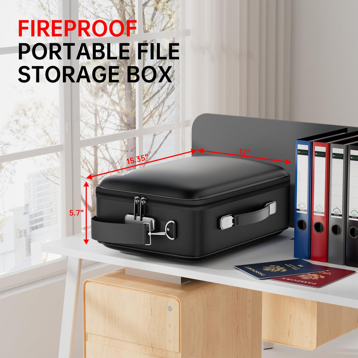 Tamfile Fireproof Document Box, Hard Case Safe File Box with Lock, Black