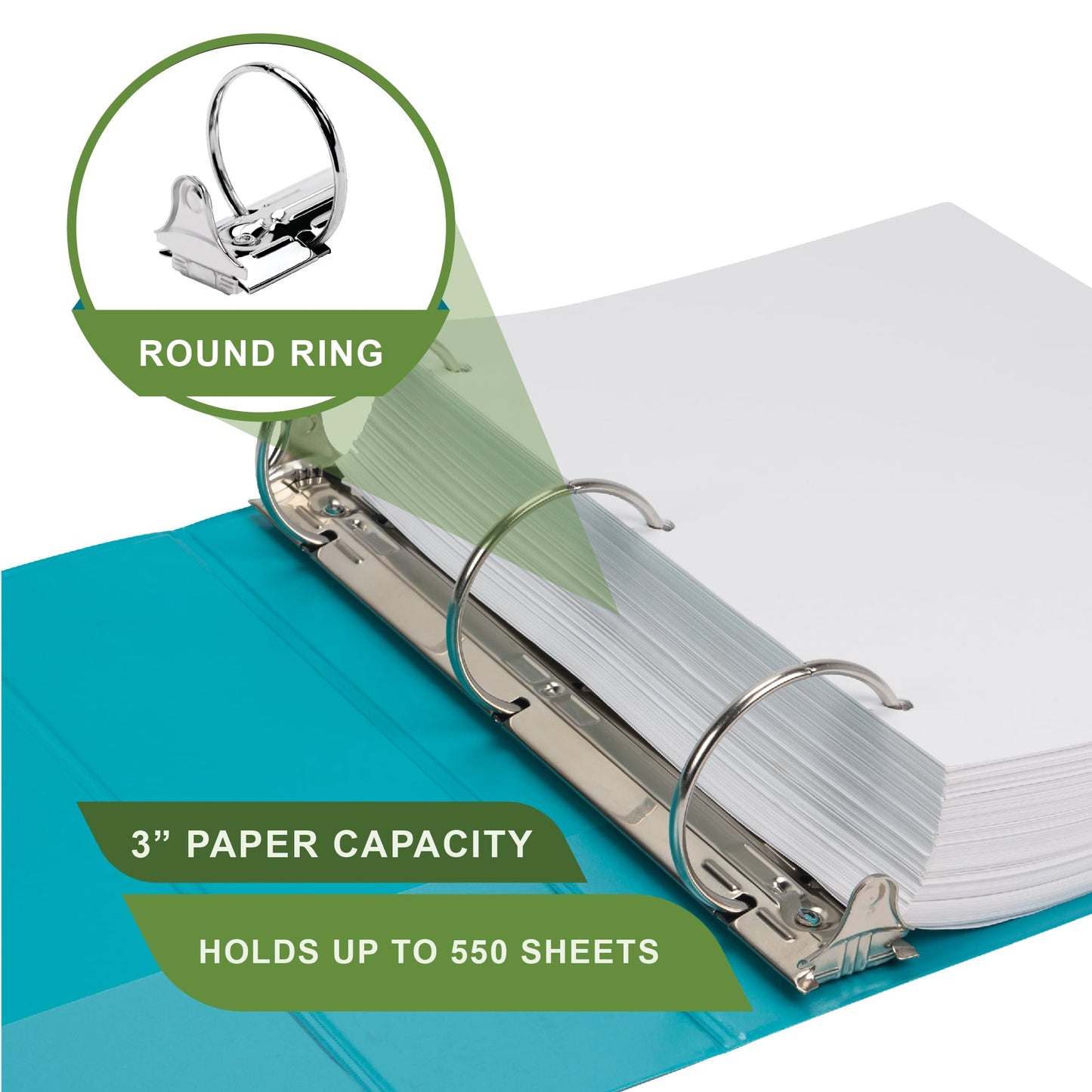 Samsill Earth’s Choice™, Durable Fashion Color 3 Ring View Binder, 3 Inch Round Ring, Up to 25%