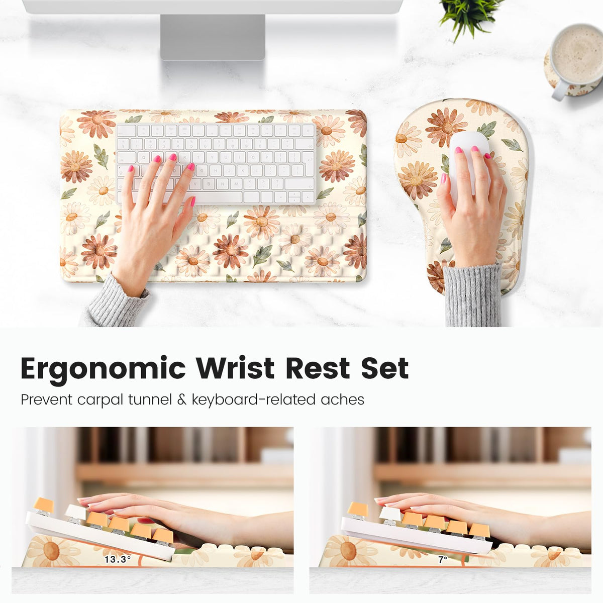 Ospelelf Keyboard Wrist Rest and Mouse Pad Set, Ergonomic Memory Foam Wrist Support, Aesthetic Desk